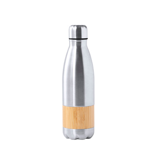 Flasche der Liene "Natur" in einer Kombination aus Edelstahl mit mattem Finish und Bambus - Guiver Personalisiert
