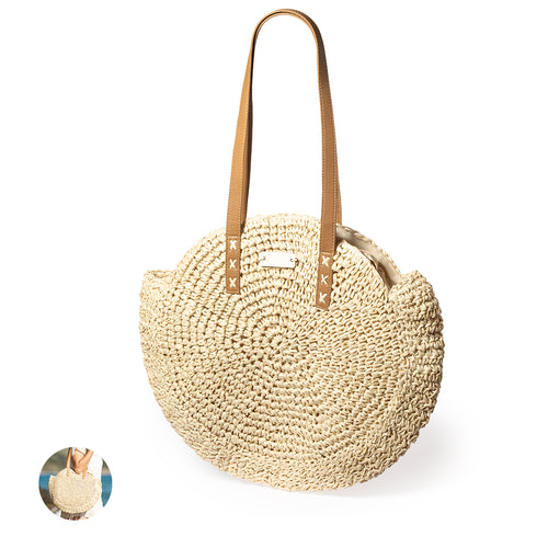 Eine Must-Have Tasche im lässigem Design aus synthetischem Raffia und runder Form - Mandy Personalisiert