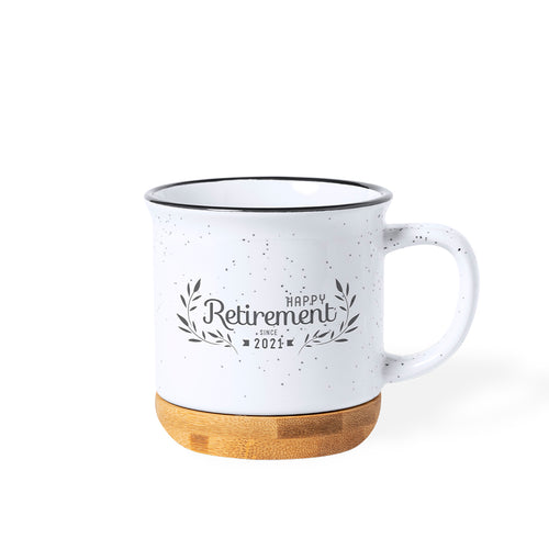 Keramikbecher mit 330 ml Fassungsvermögen, Vintage-Design und Bambusboden - Larray Personalisiert