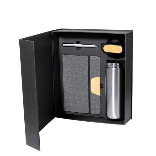 Elegantes Premium-Set, bestehend aus: Doppelwandiger Thermobecher aus rostfreiem Stahl - Halderan Personalisiert