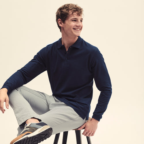 Langarm-Poloshirt für Erwachsene Premium Long Sleeve von Fruit Of The Loom Personalisiert