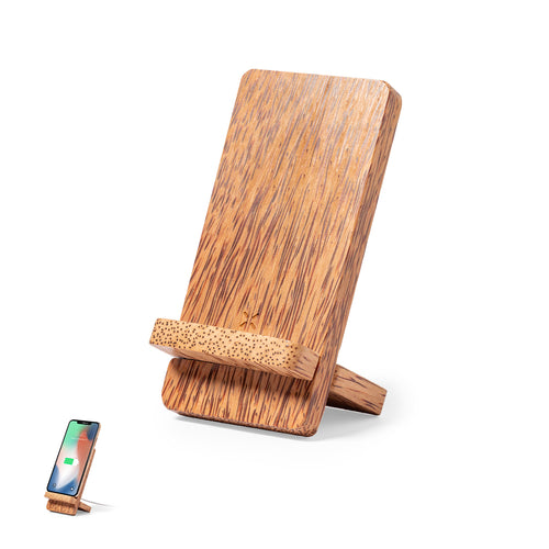 Kabelloses Ladegerät 15W der Linie Natur mit Halterungsfunktion für Smartphone und hergestellt in Kokosnuss - Grodin Personalisiert