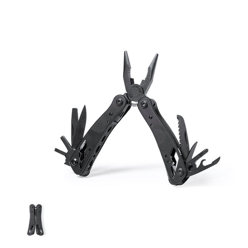 Multitool mit Zubehör aus rostfreiem Stahl mit schwarzem Finish und passendem, widerstandsfähigem Aluminiumgriff - Dailfot Personalisiert