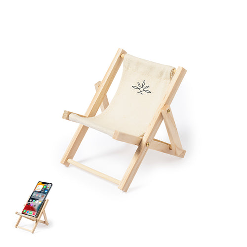 Cooler faltbarer Smartphone-Halter mit Holzstruktur und Stoff aus Baumwolle in Naturoptik - Medrus Personalisiert