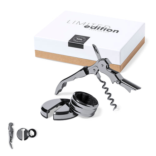 Weinset mit exklusivem Design in limitierter Auflage, hergestellt aus Edelstahl mit einem eleganten schwarzen Glanzfinish - Zerquen Personalisiert