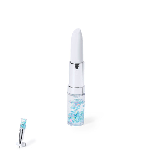 Origineller Stift in Form eines Lippenstifts, mit Flüssigkeit im Inneren in einem bunten Design - Bracing Personalisiert