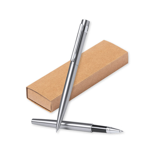 Umweltfreundliches Kugelschreiber- und Rollerball-Set, hergestellt aus recyceltem Edelstahl - Kaylax Personalisiert