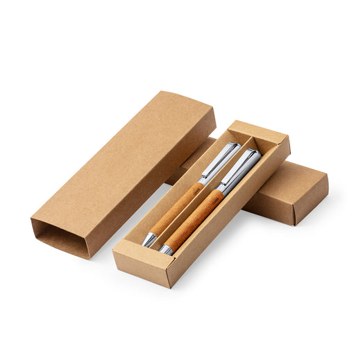 Set aus Metallkugelschreiber und Roller, mit einem Gehäuse aus recyceltem Leder - Vincen Personalisiert