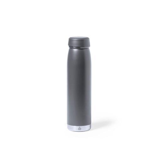 Thermoflasche mit 380 ml Fassungsvermögen, hergestellt aus recyceltem, doppelwandigem Edelstahl, mit passendem Schraubverschluss und silbernem Boden - Nimay Personalisiert
