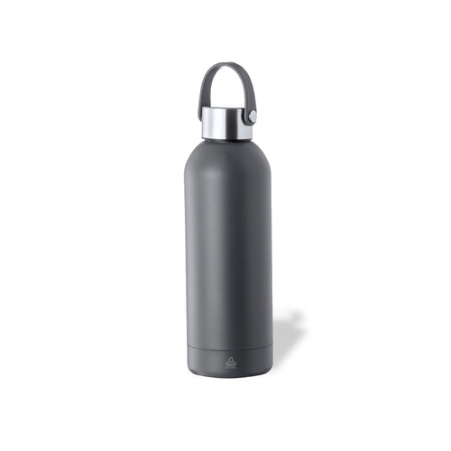 Thermoflasche mit 500 ml Fassungsvermögen, hergestellt aus recyceltem, doppelwandigem Edelstahl, mit passendem Schraubverschluss und silbernem Boden - Breidy Personalisiert