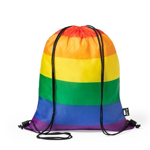 Mehrfarbiger Rainbow-Rucksack mit Kordelzug, hergestellt aus RPET 210T - Marsha Personalisiert