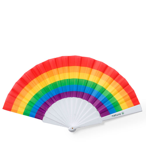 Regenbogenfächer mit mehrfarbigem Stoff und weißen RPET-Rippen - Rupaul Personalisiert