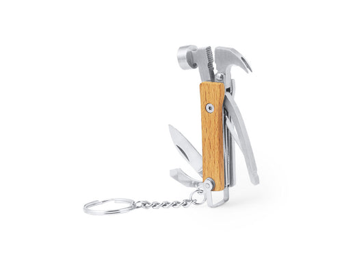 Praktischer Multi-Tool-Schlüsselanhänger aus robustem Edelstahl und Holz - Meniok Personalisiert