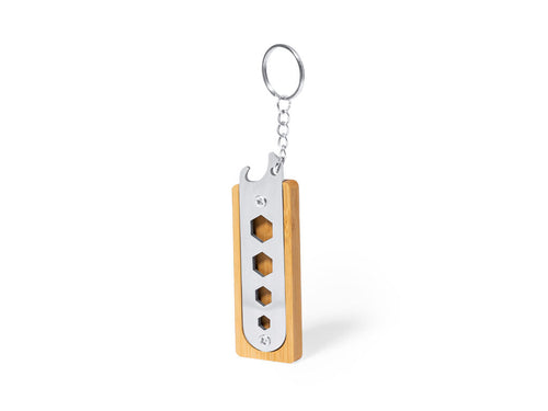 Multitool-Schlüsselanhänger aus robustem Edelstahl und Bambus - Balmy Personalisiert