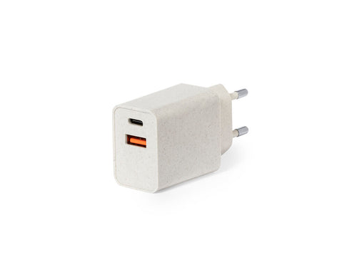 USB-Wandladegerät mit Schnellladung, aus Weizenfaser - Avery Personalisiert