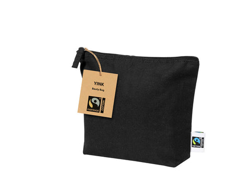 Natur Linie Kosmetiktasche aus Baumwolle, in elegantem Schwarz - Yink Fairtrade Personalisiert