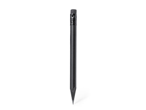 Bleistift aus Naturholz mit mattschwarzer Oberfläche, mit schwarzer Mine, angespitzter Spitze und passendem Radiergummi oben drauf - Vexor Personalisiert