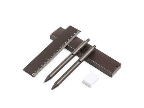 Set aus Kugelschreiber, Druckbleistift und Lineal, aus Kaffeefaser - Proston Personalisiert