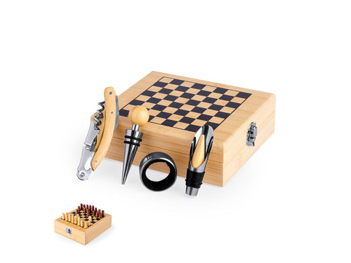 Einzigartiges Schach-Weinset – Teile im Lieferumfang enthalten – aus natürlichem Bambus - Paluk Personalisiert