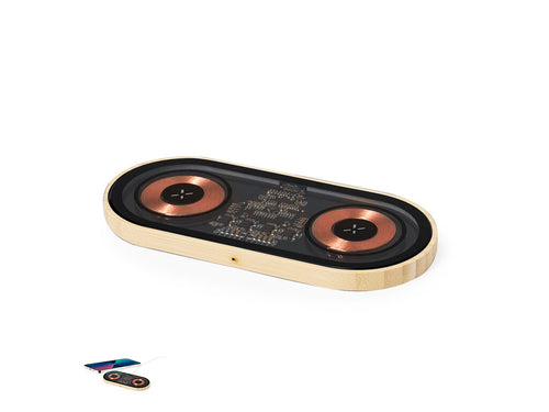 Dual-15W-Wireless-Ladegerät in einem originellen Design mit einer transparenten Oberfläche, die die internen Komponenten des Geräts zeigt - Layerit Personalisiert