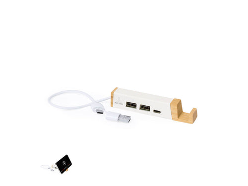 USB-Anschluss mit integriertem Smartphone-Halter, hergestellt in einer Kombination aus Bambus und recycelten Milchkartons - Kartip Personalisiert