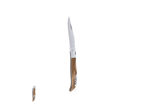 Taschenmesser aus widerstandsfähigem Edelstahl, mit ergonomischem Griff aus lackiertem Naturholz und integriertem Korkenzieher - Sparq Personalisiert