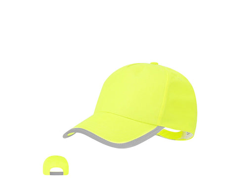 Sport Cap für Kinder aus weichem Polyester im zweifarbigen Design in fluoreszierendem Gelb mit reflektierendem Profil auf der Krempe und dem Verschluss - Sommer Personalisiert