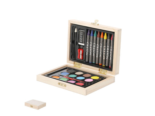 Set von 24 Teilen präsentiert in einem Holz-Gemälde-Etui mit Verschluss und Metall-Scharnieren - Lidner Personalisiert