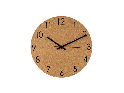 Wanduhr aus natürlichem Kork, mit Metallziffern und Zifferblatt in schwarzer Farbe - Melzer Personalisiert