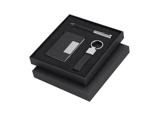 Elegantes Set aus RPET mit zweifarbiger schwarzer Oberfläche und metallischen Details - Fraxen Personalisiert