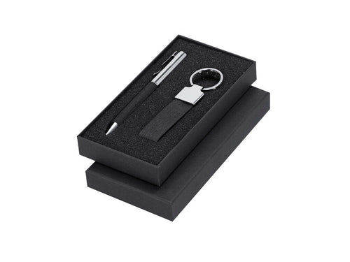 Elegantes Set aus RPET mit zweifarbiger schwarzer Oberfläche und metallischen Details - Jayon Personalisiert
