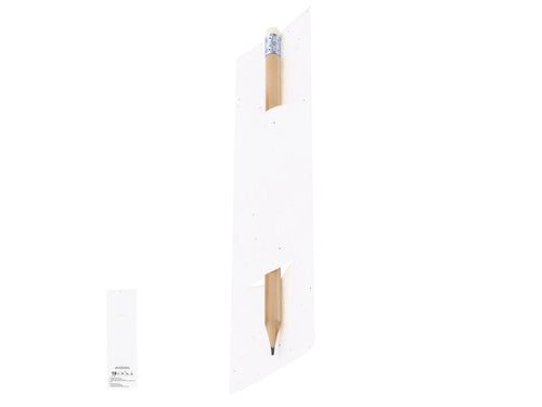 Praktischer Stift in zylindrischer Form, präsentiert in einer Papierhülle mit Samen, hergestellt aus weichem Naturholz mit Radiergummi - Meron Personalisiert