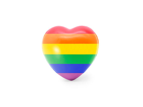 Stressball in Herzform mit Regenbogen-Design, hergestellt aus einem weichen Körper mit glänzendem PU-Polster - Kanedax Personalisiert