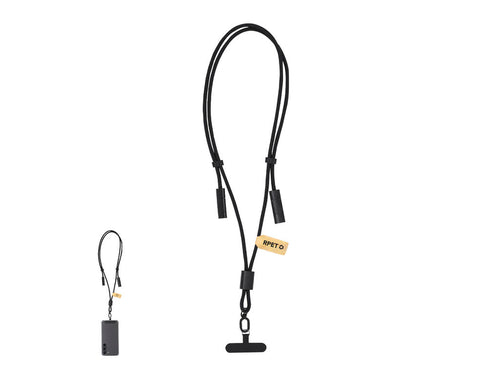 Innovativer Lanyard mit Haltefunktion und Lade-Kabel, hergestellt aus einer Kombination aus RPET-Polyester und recyceltem Aluminium - Tebrer Personalisiert