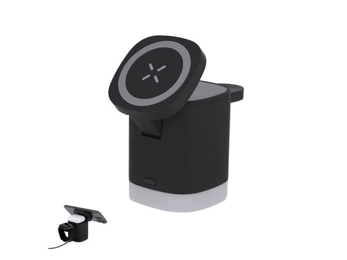 Magnetisches drahtloses Ladegerät 3-in-1 von 15W, hergestellt aus recyceltem ABS (RABS) - Ruclox Personalisiert
