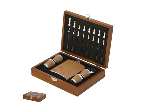 Originelles Flachmann-Set mit Holzoberfläche und Schachbrettdesign - Fleet Personalisiert