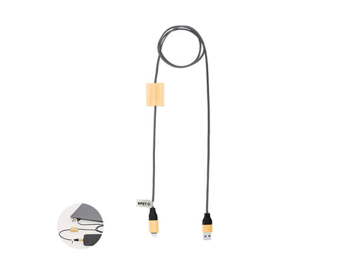 Ladekabel von 60 W in einer Kombination aus RPET und Bambus - Segers Personalisiert
