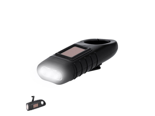 Taschenlampe in recyceltem ABS mit Solarladen und manuellem Laden sowie 360° einstellbarem Dynamo-System - Trakip Personalisiert