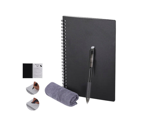 Notizbuch und ein löschbarer Stift mit beiliegendem Reinigungstuch, um glattes Schreiben zu genießen und Raum für Fehler zu lassen - Gratox Personalisiert