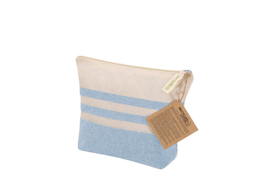Toilettentasche, hauptsächlich aus recycelter Baumwolle gefertigt, 180 g/m², in einem eleganten Naturton mit horizontalem gestreiftem Design - Daronel Personalisiert