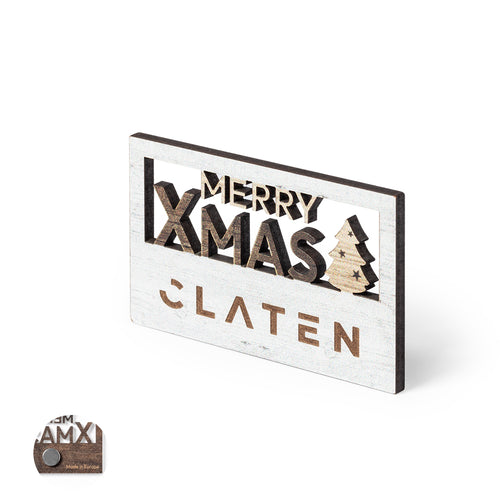 Echter Frohe-Weihnachten-Magnet aus Naturholz, mit gestanztem Text und Original-Bicolor-Finish - Lambet Personalisiert