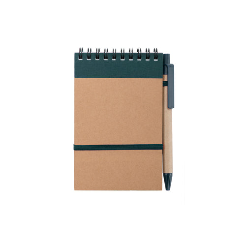 Ringbuch aus stabilem zweifarbigem Recyclingkarton mit weichem Einband, Gummizug und passendem Stift aus Recyclingkarton - Ecocard Personalisiert