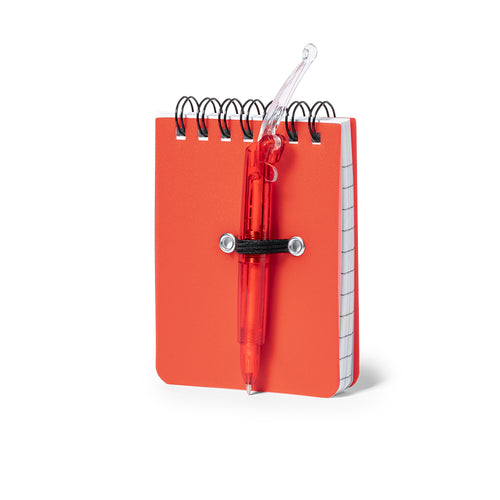 Mini-Ring-Notizbuch in auffälligen Farben mit Mini-Kugelschreiber auf dem Deckel und Lanyard mit farblich passendem abnehmbarem Detail - Duxo Personalisiert