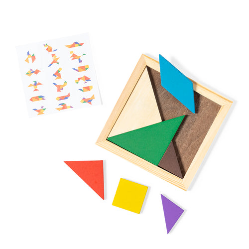 Holzpuzzle mit bunten Teilen, um den Einfallsreichtum und die Fähigkeiten der Jüngsten zu wecken - Tangram Personalisiert
