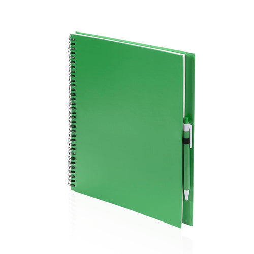Ring-Notizbuch mit Soft-Touch-Cover aus resistentem Recyclingkarton und Kugelschreiber aus dem gleichen Material in passender Farbe - Tecnar Personalisiert