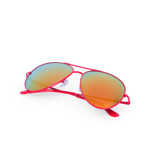 Sonnenbrille im Piloten-Stil mit UV-400-Schutz sowie Metallrahmen in kräftigen Farben und verspiegelten, farblich passenden Gläsern - Kindux Personalisiert