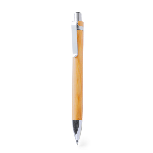 Eleganter Druck-Kugelschreiber mit Schaft aus natürlichem Bambusholz und Kontrastdetails mit Metallic-Finish in glänzendem Silber - Yiagan Personalisiert