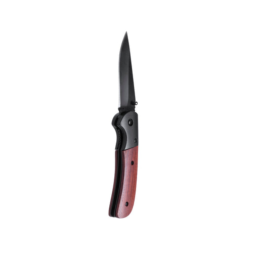 Hochwertiges Taschenmesser mit schwarzer Klinge aus Edelstahl und Griff aus Naturholz mit Sicherheitsverschluss - Dertam Personalisiert