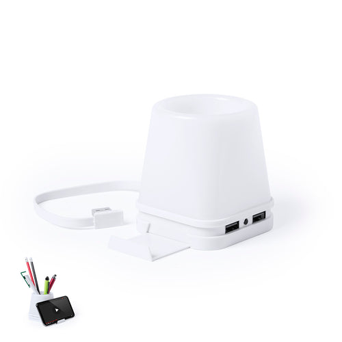 Origineller Stiftehalter mit integriertem USB-Hub und Gehäuse in elegantem Weiß für einfaches Bedrucken - Belind Personalisiert