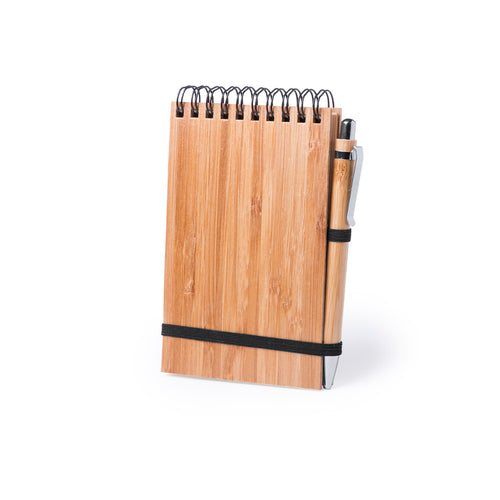 Ring-Notizbuch der Linie Nature mit stabilem Cover aus Bambus und passendem Kugelschreiber aus dem selben Material - Tumiz Personalisiert